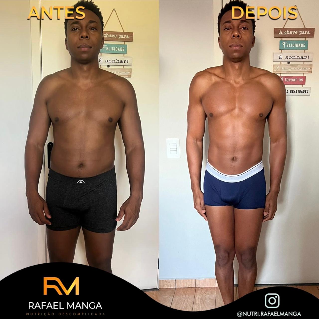 Comparação de antes e depois de um paciente do Rafael Manga, evolução masculina 1